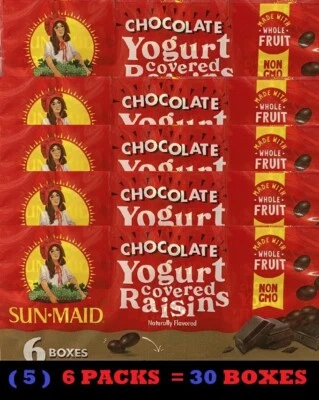 5x Sun-Maid CHOCOLATE YOGURT Covered California Raisins Sun Dried 6 Pks 30 BOXES - Image 1 of 4