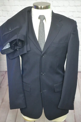 Linea Uomo Mens Navy Blue Wool Classic 2 Piece Suit 37R Jacket 31x28 Pant - Image 1 of 4
