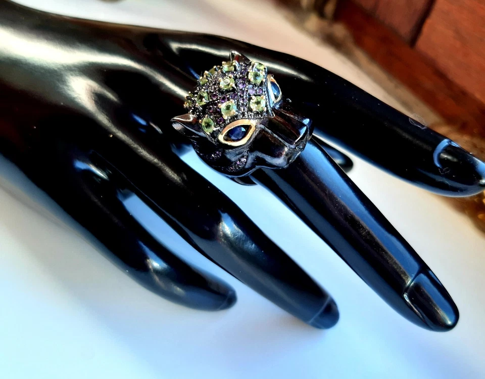 Extravaganter Schwarz Rhodinierter Edelstein Silberring°. - Bild 1 von 4