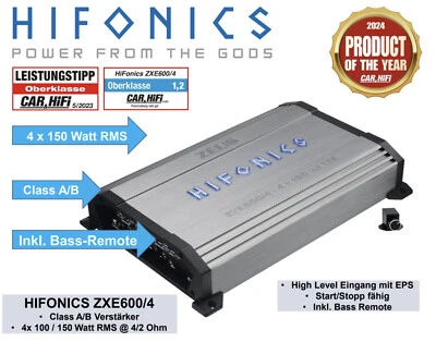 Hifonics ZXE 600/4 4-Kanal Verstärker 600 Watt RMS inkl. Bass Fernbedienung - Bild 1 von 4