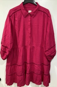 Anthropologie Maeve Fuschia Pink Button Down Midi Dress 2X Lined - Picture 1 of 10