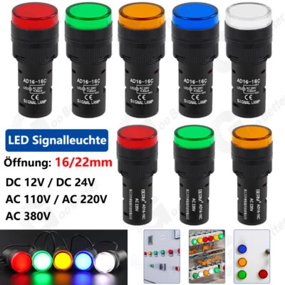 LED Leuchtmelder Ø16mm 22mm Kontrollleuchte Signalleuchte 12V 24V 110V 220V 380V - Bild 1 von 4