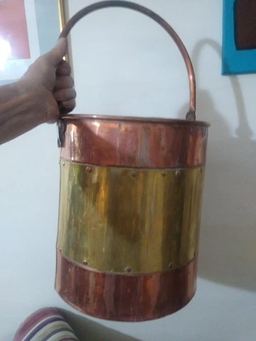 Brass & Copper Coal Bucket Planter Tub Plant Pot Antique Rivets industrial Cover