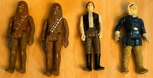 Lot of 4: Star Wars 2 x Han Solo figures 1980, 1984 + 2 x 1977 Chewbacca figures - Picture 1 of 2