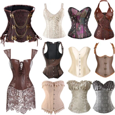 Steampunk Boned Corset Tops Waist Belt Costume Dress Basque Bustier Lingeries - Image 1 of 4