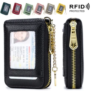 RFID Blocking Card Holder Leather Credit Card Case Wallet Zip Around Accordion - Picture 1 of 53