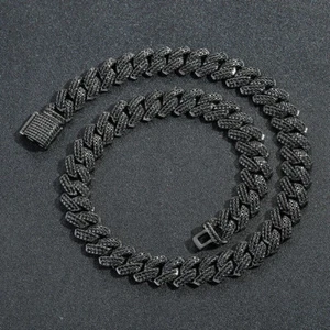 5AAA+ CZ Black Ice Out Hop Hip Thick Heavy Miami Cuban Chain Necklace Bracelet - Picture 1 of 17