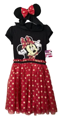 Disney Girls Minnie Mouse Red Black Gold Polka Dots Tulle TuTu Dress Size 5 NWT - Image 1 of 4