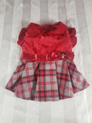 Праздничные хвосты без ума от клетку зимняя вечеринка собаки рождественское платье красный серый размер S - Изображение 1 из 4