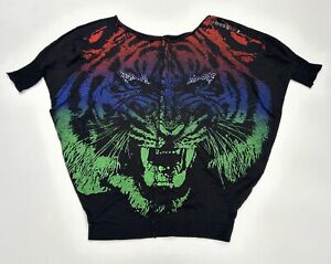 Vintage Y2K Miss Sixty Tiger Print Wool Short Sleeve Sweater Size S