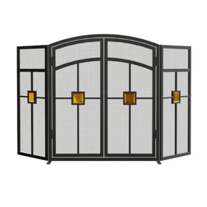 32 X 50-in Textured Black Steel 3-Panel OPEN HEARTH Fireplace Screen NIB 15137 - Picture 1 of 4