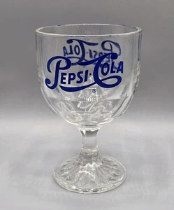 Vintage Pepsi-Cola Goblet Blue Lettering Stemmed Retro Soda Drinking Glass 16oz - Picture 1 of 12