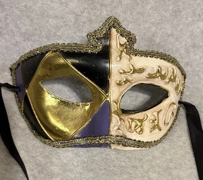 Luxury Black Gold Masquerade Mask Costume Party Phantom Venetian - Image 1 of 4