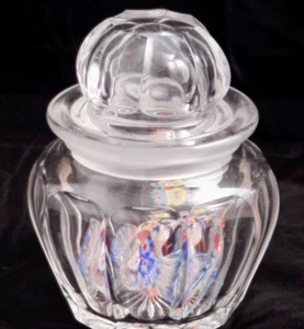 STUNNING Clear Crystal Candy Jar w/Lid Elongated Thumb Prints w/5 Murano Candies - Picture 1 of 7