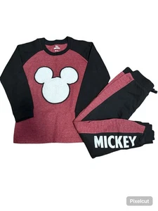 Disney Jr Mickey Mouse Kids Snug Fit Black & Red Thermal Pajama Set Size Youth 7 - Picture 1 of 8