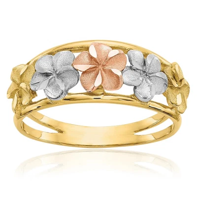 14K Solid Two Tone Gold Flower Ring - Image 1 of 4