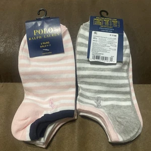 Polo Ralph Lauren 6 Paar No-Show-Socken Pony Logo Baumwolle Größe M Schuh 9-11 gestreift - Bild 1 von 8