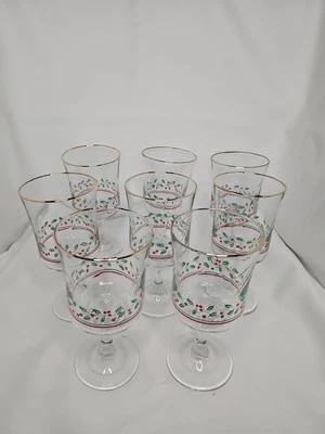 Vintage Arby's Christmas Holly Berry Glasses Wine Goblets  1987 Set of 8 - Image 1 of 2