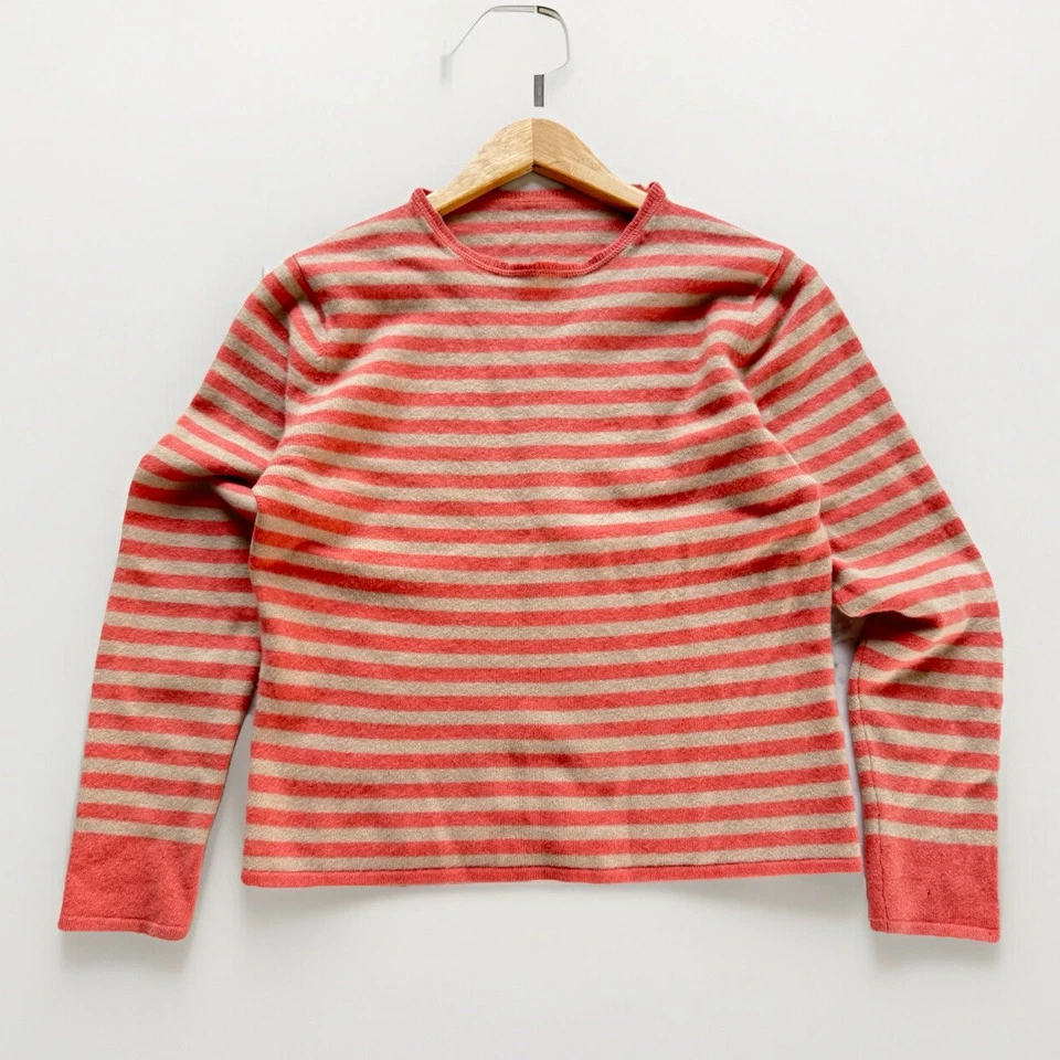 Iris Von Arnim Women's Coral/Tan Stripe Cashmere Knit Sweater size S (?) Crew - Image 1 of 4