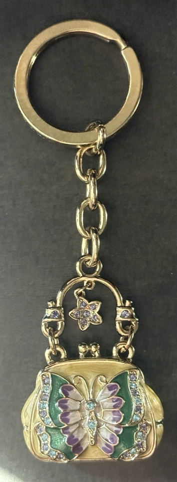 Kalifano 1" Gold Butterfly Purse Keychain Charm Swarovski Crystals Gold Tone #G4 - Image 1 of 4