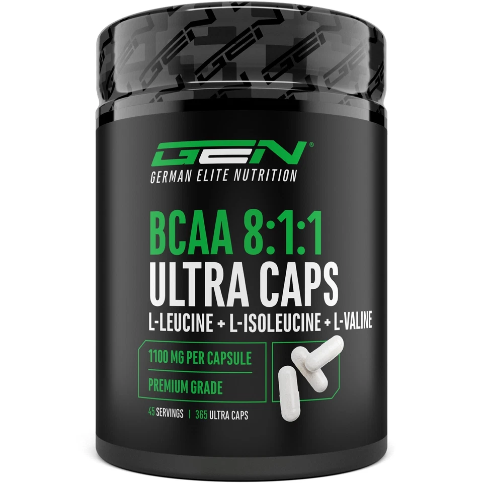 BCAA Ultra 8:1:1 = 365 Kapseln á 1100mg Hochdosiert - Leucin + Isoleucin + Valin - Bild 1 von 4