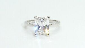 Ring Sterling Solid 925 Silver 2.5 Carat  Emerald Cut Ladies Solitaire K to U