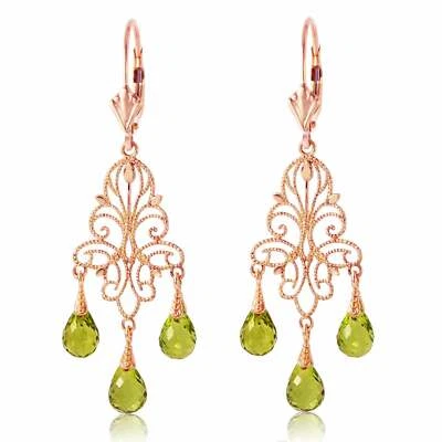 Pendientes araña de piedras preciosas de peridoto de oro rosa macizo de 14K de 3,75 quilates Foto 1 de 3