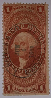 Travelstamps: US Stamps Scott #R72c Used Scott Value $40.00 Pen Cancel Manifest - Image 1 of 4
