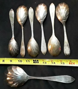 Made in England Silver Plate Shell Bowl E.P A1 Set of 6 Spoons & Serving Spoon - Picture 1 of 3