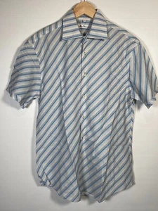 Ben Sherman Shirt Large Blue White Stripe Button Up Short Sleeve Vintage - Picture 1 of 7