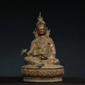 Antiguo templo del budismo tibetano tibetano de 13,8" bronce dorado estatua de Buda Padmasambhava - Imagen 1 de 9