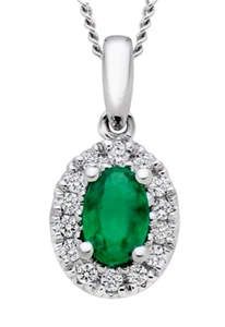 BIS Hallmarked 14K white gold 0.38ct Natural round diamond emerald pendant - Picture 1 of 4
