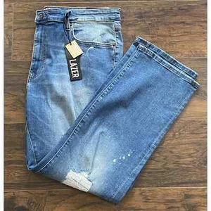 Lazer Men's 38x30 Straight Fit Distressed Jeans 5-Pocket Stretch Medium Wash NEW - Picture 1 of 12