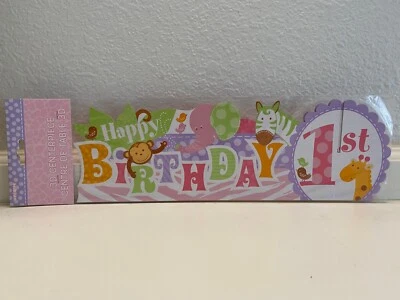 1st Birthday Pink Safari Table Centerpiece Safari Monkey Elephant Zebra   - Image 1 of 2