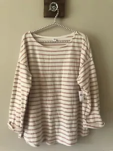 NWT Old Navy Womens Size XL Striped Pullover Long Sleeve Cream Pink - Picture 1 of 5