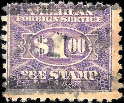 US REVENUE SC#RK27 USED 1925-52 VIOLET $1 CONSULAR SERVICE FEE  Cat $47 - Image 1 of 2