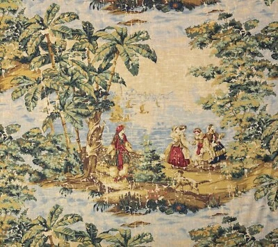 COVINGTON BOSPORUS 128 BILLARD GREEN RENAISSANCE TOILE LINEN FABRIC BY YARD 54"W - Image 1 of 4