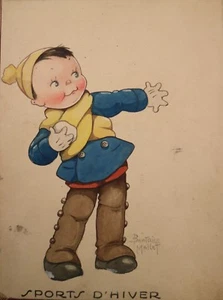 Zeichnung Skizze Drawing AQUARELL 1900 BEATRICE MALLET Sports d'hinver - Bild 1 von 3