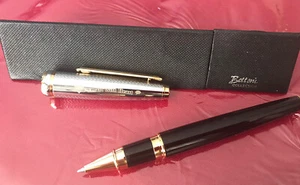 Bettoni collection ball point pen Black And Chrome With Gold accents - Picture 1 of 4