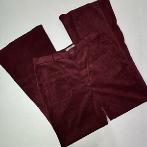 Burgundy Flare Corduroy Pants Womens 31X30 High Rise Bareback Good Luck Gem NWOT - Picture 1 of 11