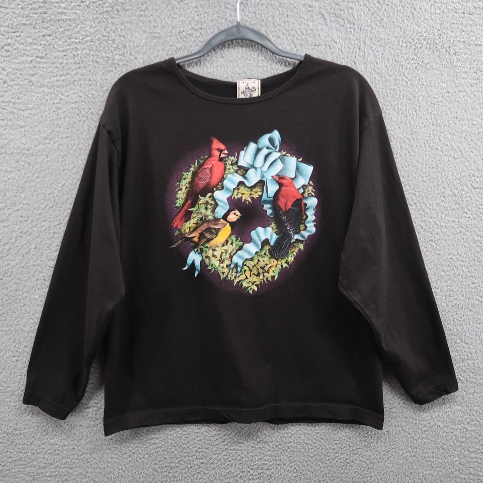 Camisa Alore Vintage Mujer Grande Negra Gráfico Pájaro Manga Larga Foto 1 de 4