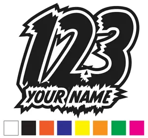 x3 Numeri di gara personalizzati e nome Adesivi / Decalcomanie in vinile Moto Motocross Quad - Foto 1 di 4