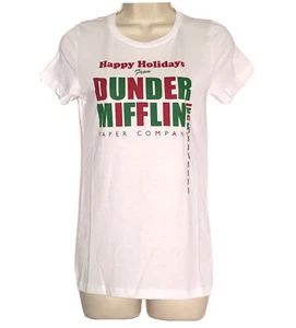 The Office Shirt Dunder Mifflin SMALL Womens NEW Happy Holidays Top White Tee S - Picture 1 of 11