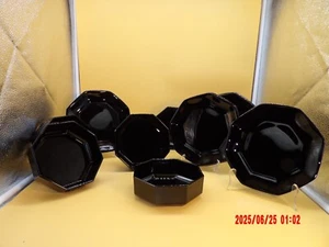Black Octagon Octime Arcoroc France. 5 Soup Bowls,7 Salad Plates. Vintage 1960's - Picture 1 of 8