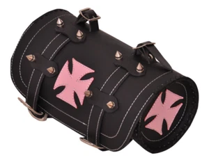 Gallanto Pink Iron Cross Gothic Motorcycle Biker Leather Tool Rool Bag - Picture 1 of 2