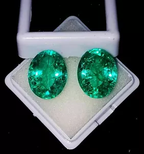 5-7 Ct Each Natural Colombian Emerald Oval Cut Certified Stunning Gemstone Pair - Picture 1 of 5