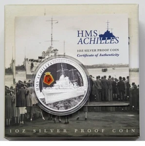 Nueva Zelanda - 2014 - Moneda de prueba de plata de 1 oz - Envío HMS Aquiles - Imagen 1 de 5