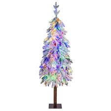 5FT Pre-Lit Artificial Christmas Tree Snow Flocked Xmas Tree With 160 LED Lights