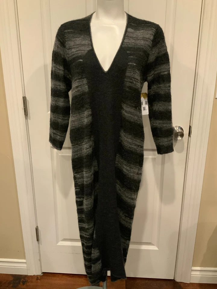 Zero + Maria Cornejo серый в полоску Mohair шерсти смесь v-образным вырезом свитер платье, размер M - Изображение 1 из 4