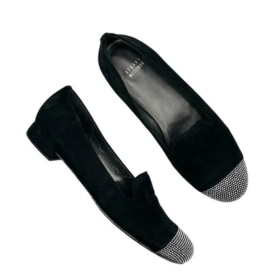 Stuart Weitzman Lingo loafers silver studs black leather Nubuck chic flats Sz 9 - Image 1 of 4